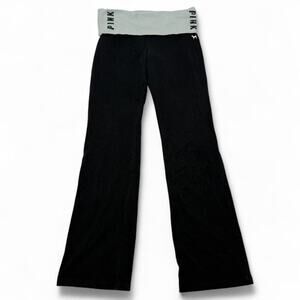 PINK Victorias Secret Fold Over Low Rise Black Flare Leggings Pink Logo Size M